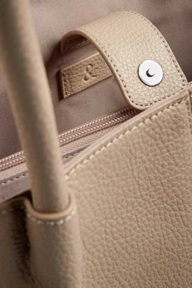 Damen - Großer Shopper mit abnehmbarem Taschengurt - Lederimitat - beige