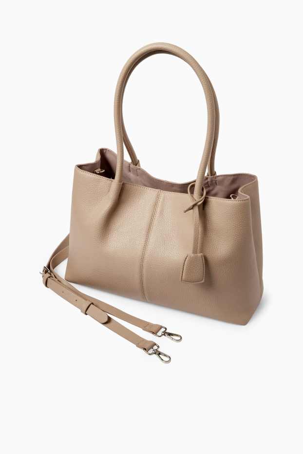 Damen - Großer Shopper mit abnehmbarem Taschengurt - Lederimitat - beige