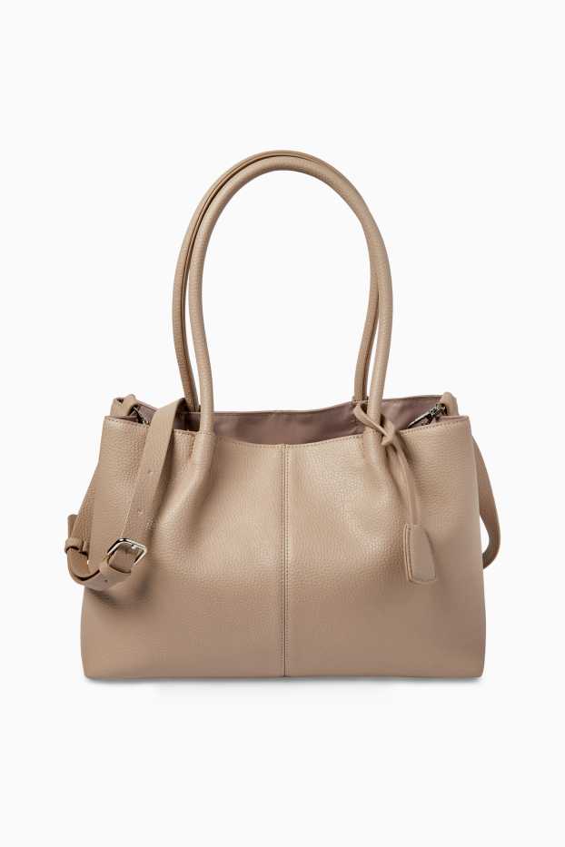 Damen - Großer Shopper mit abnehmbarem Taschengurt - Lederimitat - beige