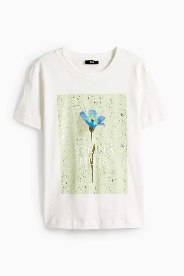 Dames - T-shirt - regular fit - glanseffect - wit