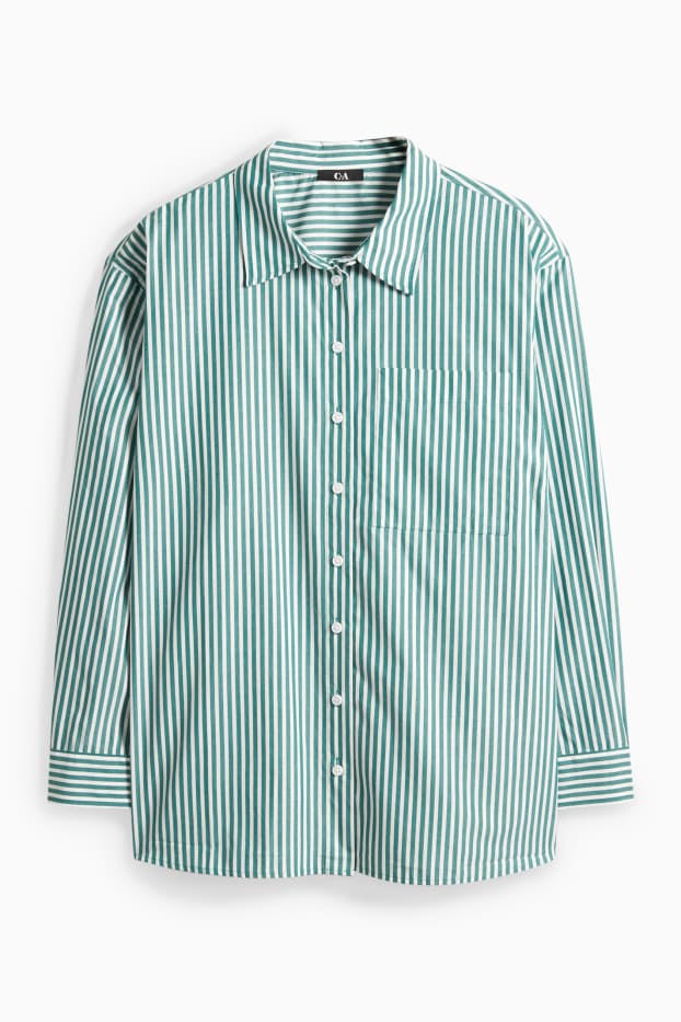 Damen - Bluse - gestreift - grün / cremeweiß