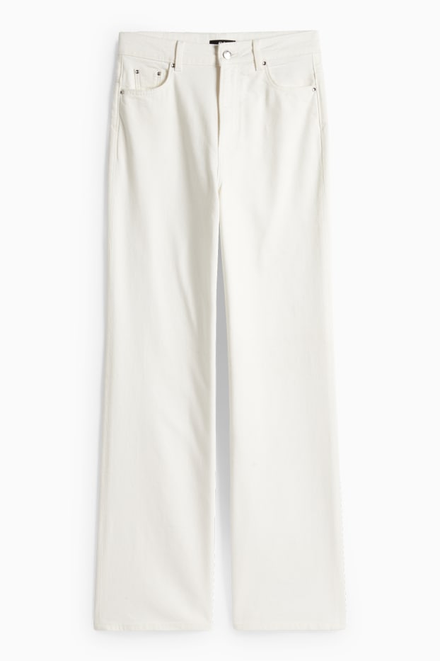 Femmes - Pantalon en toile - high waist - wide leg - blanc