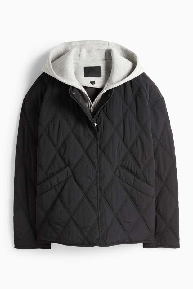 Damen - Steppjacke mit Kapuze - schwarz