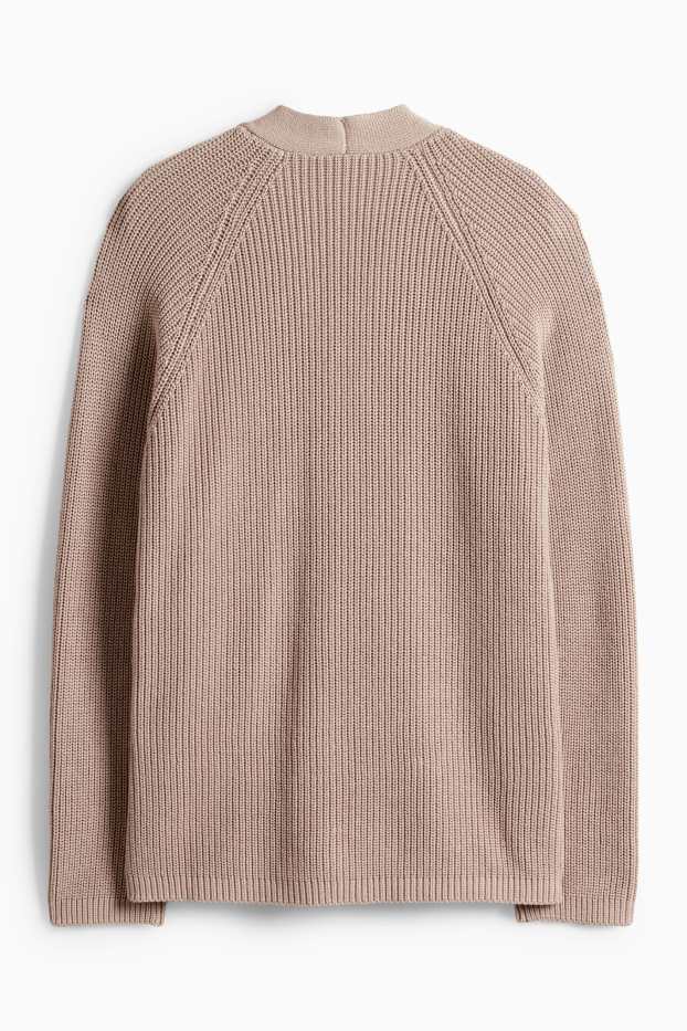 Dámské - Pletený kardigan - žebrovaný - taupe