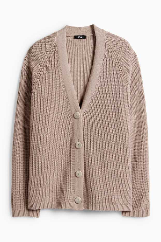 Dámské - Pletený kardigan - žebrovaný - taupe