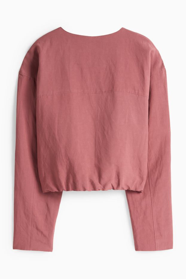 Dames - Korte blazer met linnengehalte - getailleerd - donker rose