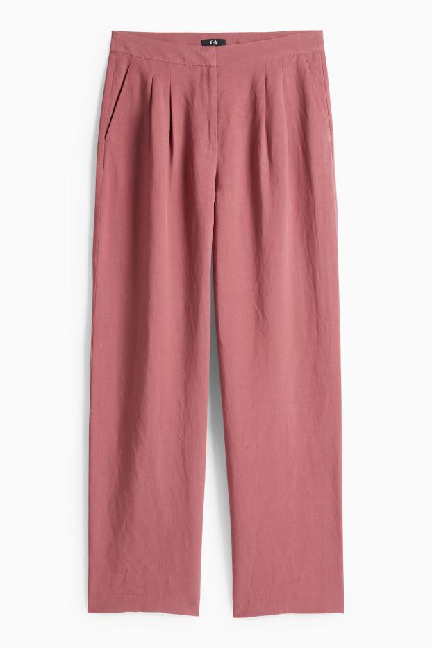 Women - Business trousers with linen content - high waist - regular fit - dark rose