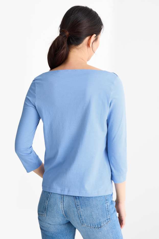 Damen - Basic-Langarmshirt - Regular Fit - blau