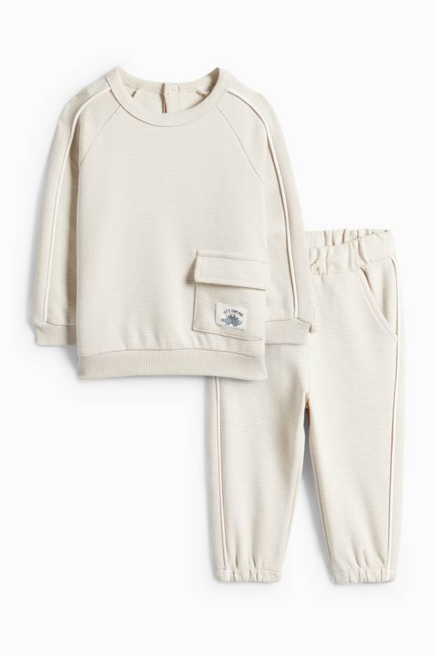 Bébés garçons - Dino - tenue pour bébé - finition côtelée - 2 pièces - beige
