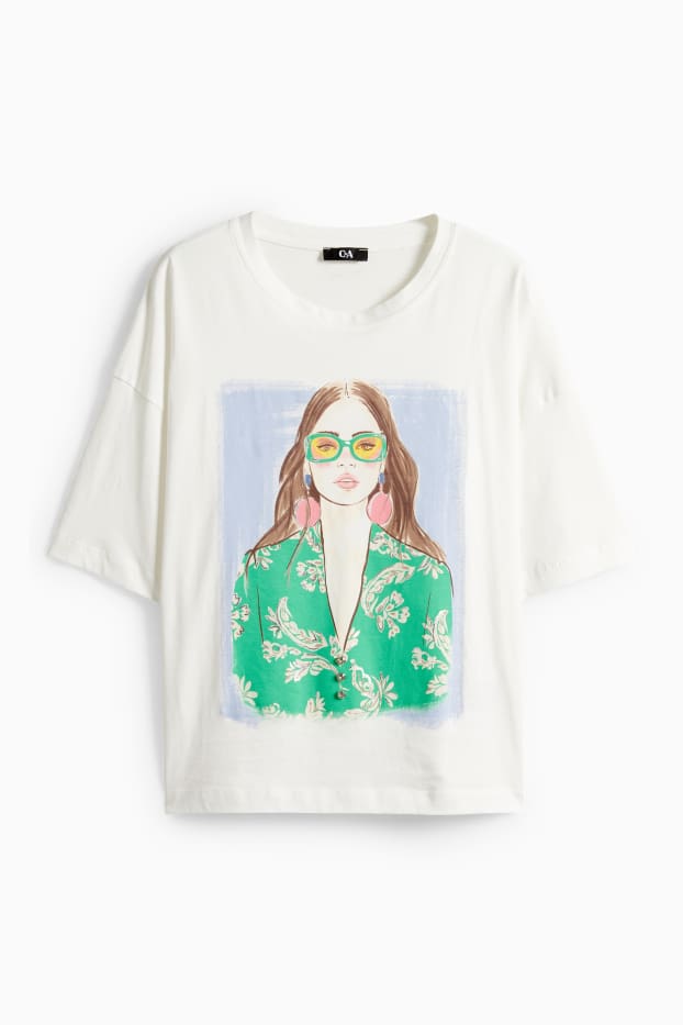 Dames - T-shirt - regular fit - glanseffect - wit