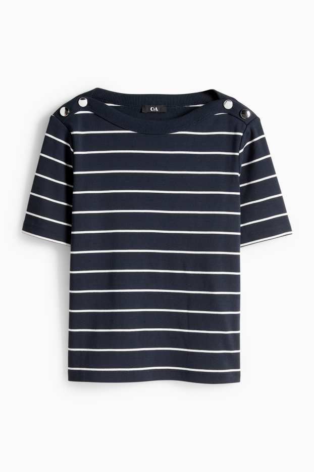 Dámské - Tričko - regular fit- pruhované - tmavomodrá