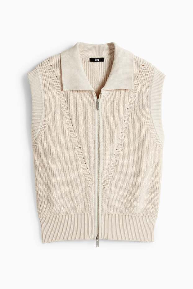 Damen - Strickweste - gerippt - cremeweiss