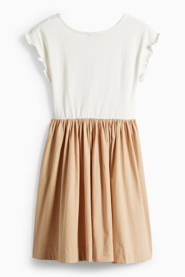 Kinderen: meisjes - Jurk - glanseffect - wit / beige