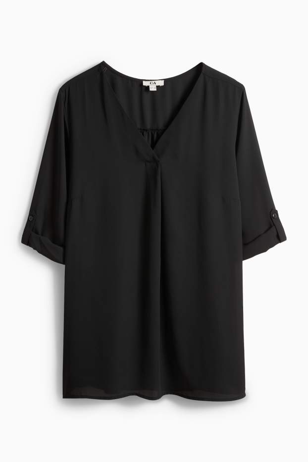 Dámské - Halenka s výstřihem ve tvaru V - černá