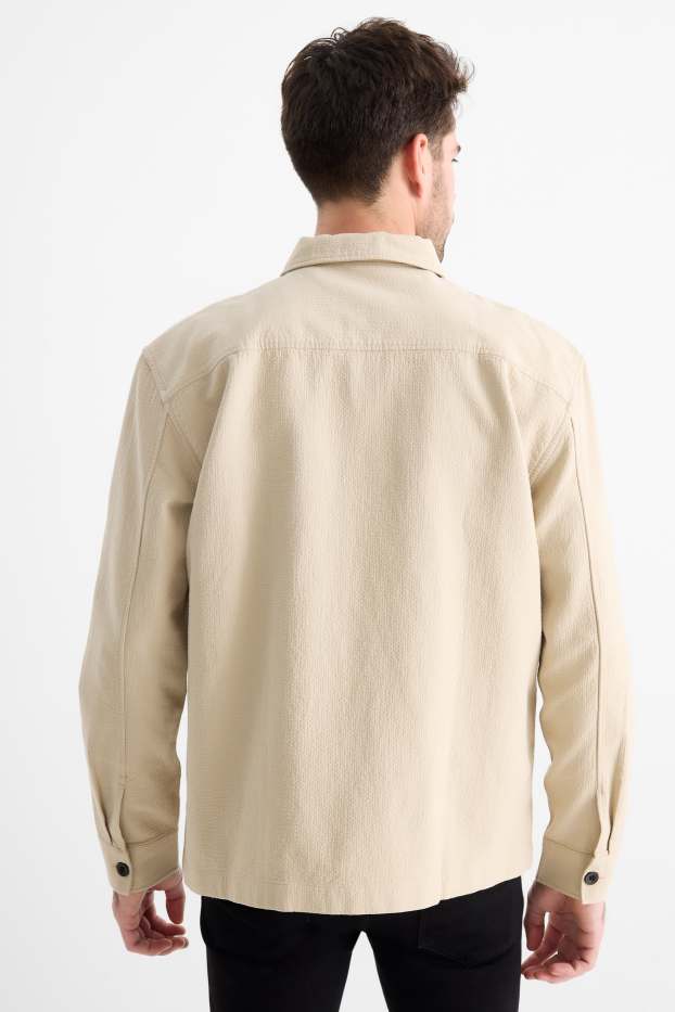 Pánské - Košilová bunda - relaxed fit - strukturovaná - béžová