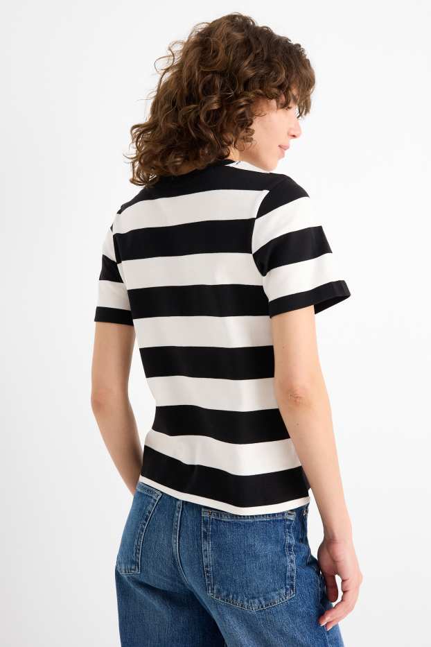 Dames - T-shirt - slim fit - gestreept - zwart / wit