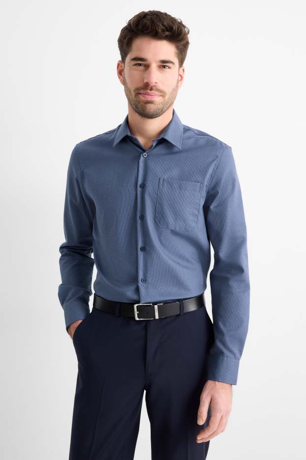 Hommes - Chemise de bureau - regular fit - col kent - facile à repasser - texturée - bleu foncé