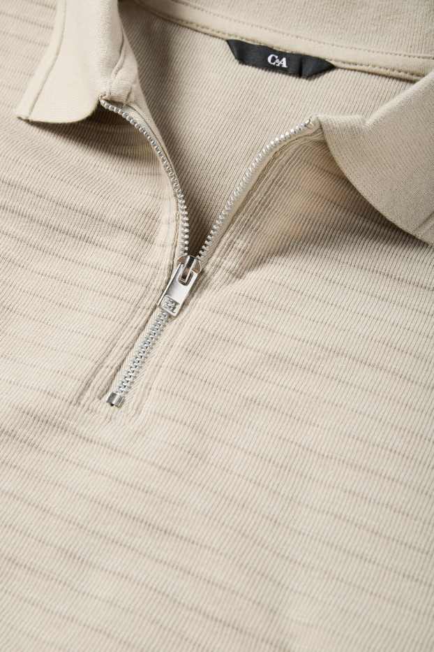 Pánské - Polokošile - regular fit - žebrovaná - béžová