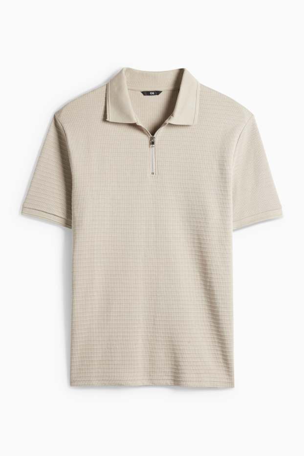 Pánské - Polokošile - regular fit - žebrovaná - béžová