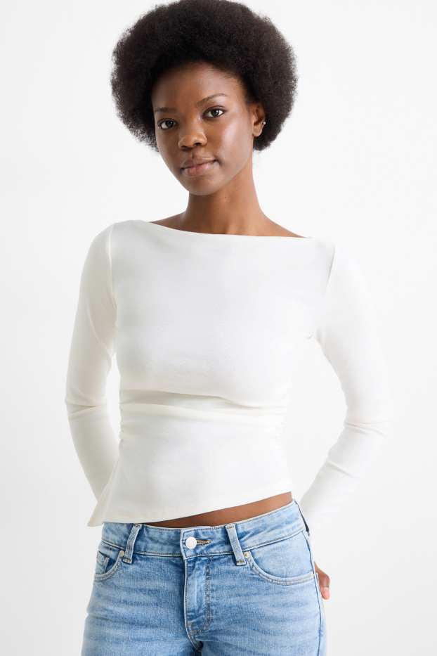 Damen - Langarmshirt - Slim Fit - weiß