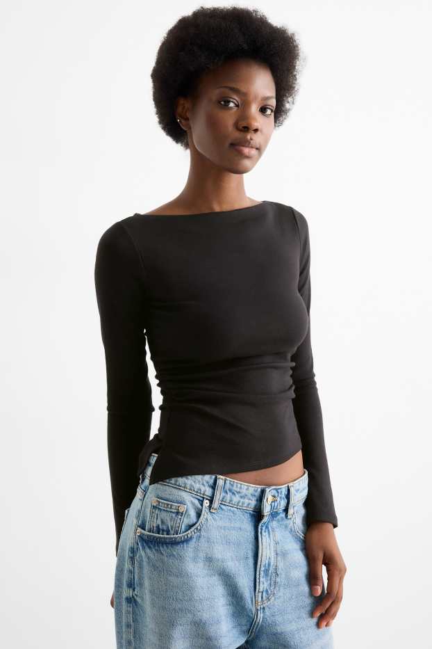 Dames - Longsleeve - slim fit - zwart