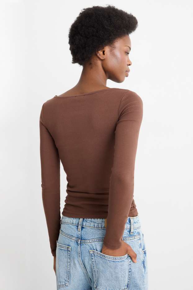 Dames - Longsleeve - slim fit - donkerbruin