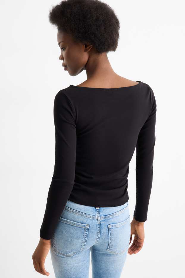 Dames - Longsleeve - slim fit - zwart