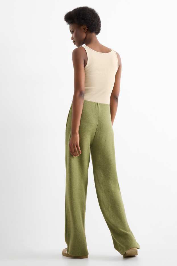 Femmes - Straight leggings - finition côtelée - vert