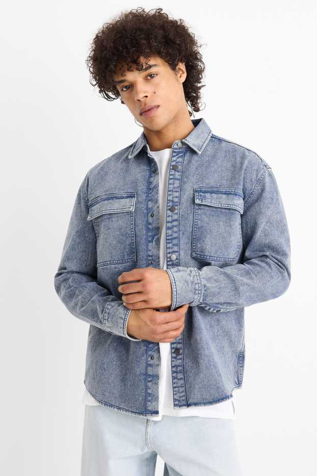Bărbați - Cămașă din denim - relaxed fit - guler Kent - denim-albastru