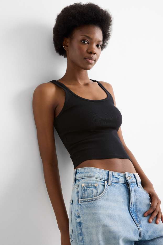 Donna - Top - a coste - nero