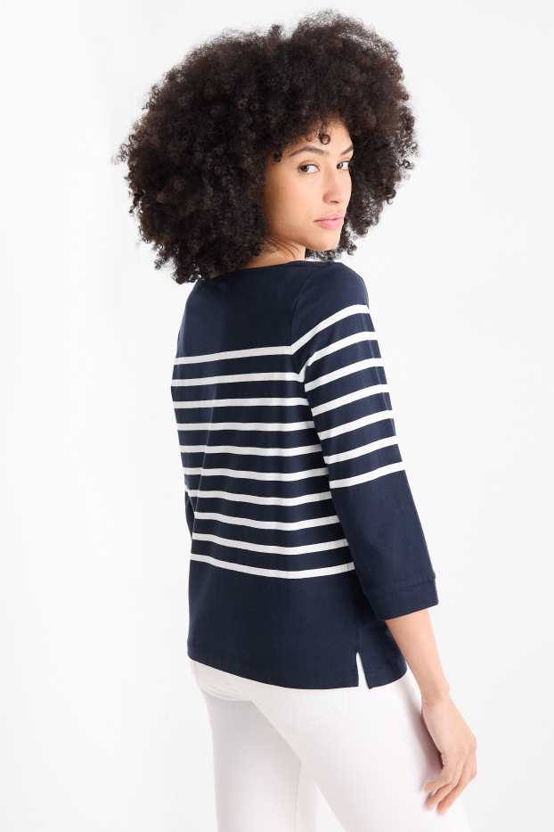 Femmes - Haut à manches longues - regular fit - bleu foncé / blanc