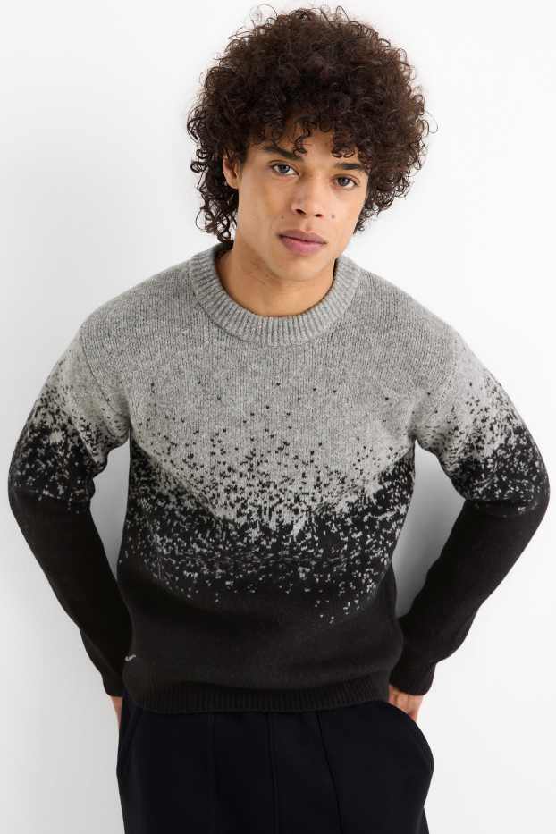 Hommes - Pull - à motif - noir / gris