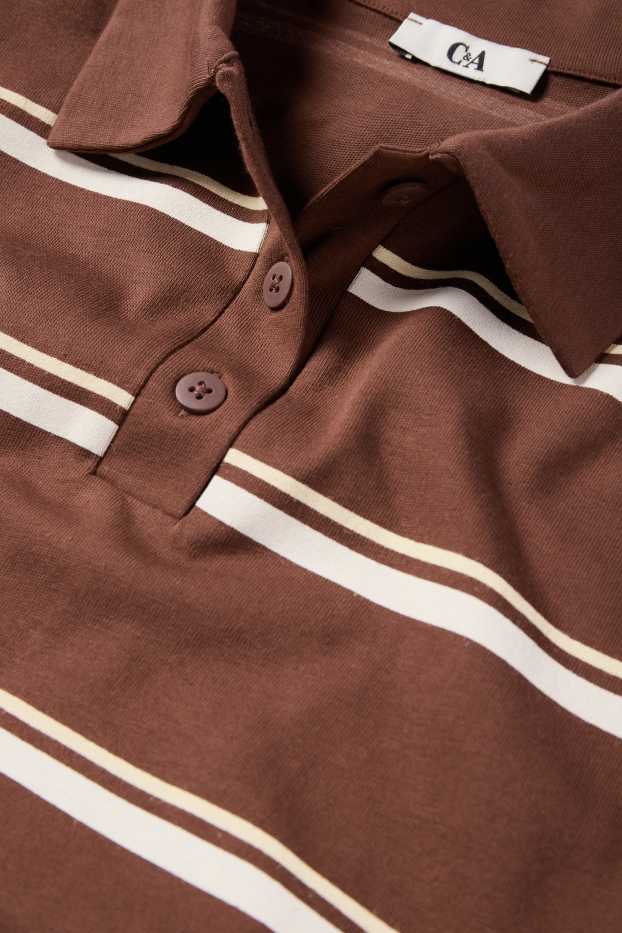Femmes - Polo à manches longues - regular fit - à rayures - marron / blanc crème