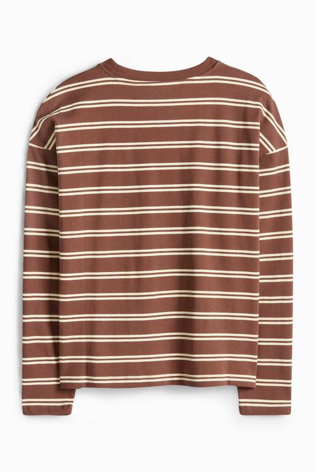 Damen - Langarmshirt - Oversized - gestreift - braun / beige