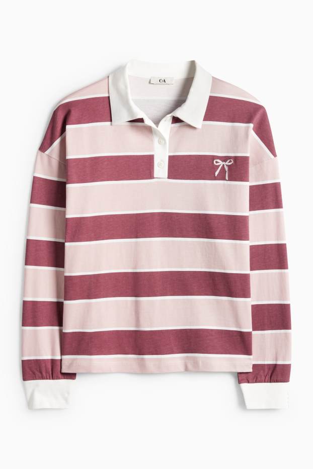 Femmes - Polo à manches longues - regular fit - à rayures - rose