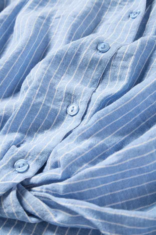 Dames - Blouse met knoop in de stof - gestreept - blauw