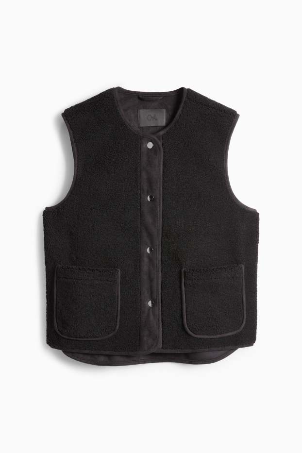 Femei - Vestă de pluș - negru