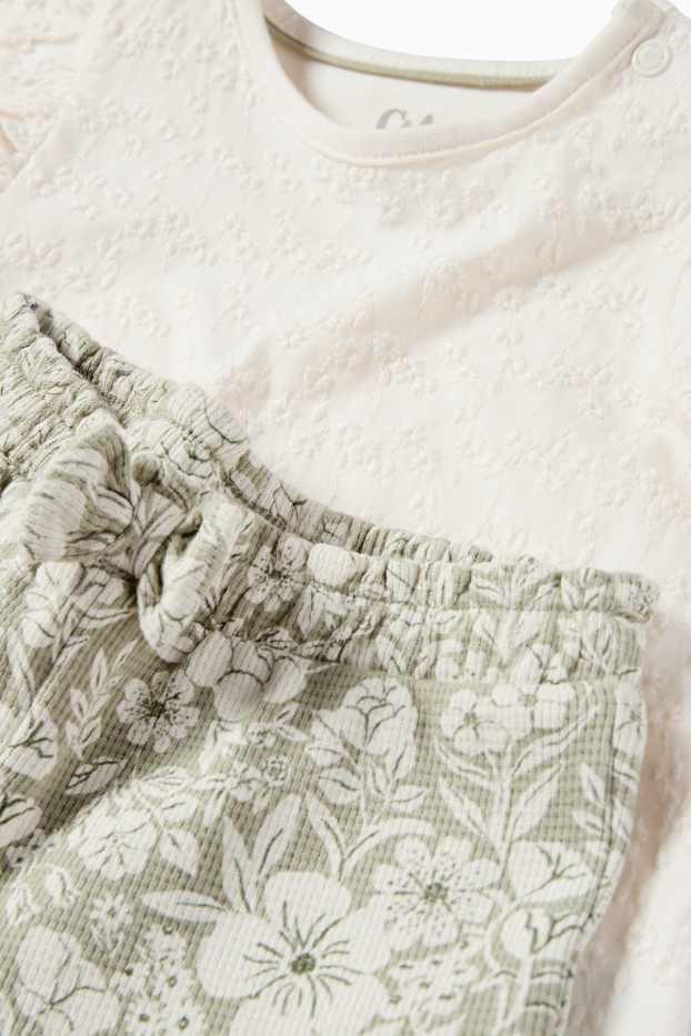 Baby Girls - Floral - baby outfit - 2 piece - green / cremewhite