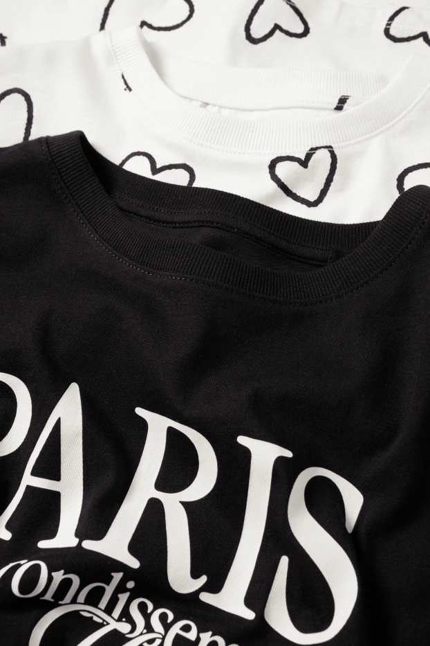 Kinder Mädchen - Multipack 2er - Herz und Paris - Kurzarmshirt - schwarz / weiß