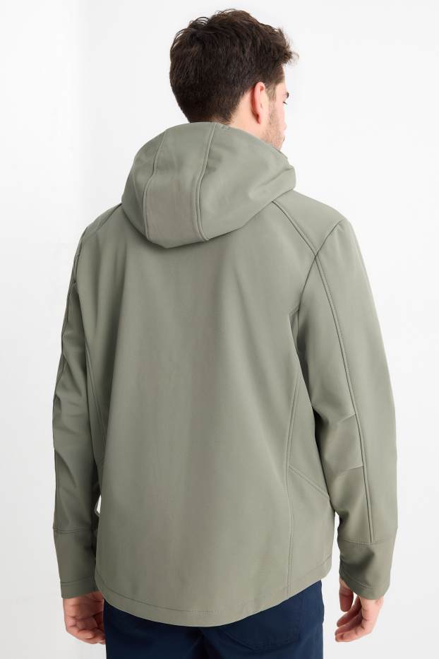 Herren - Softshelljacke mit Kapuze - wasserabweisend - grün