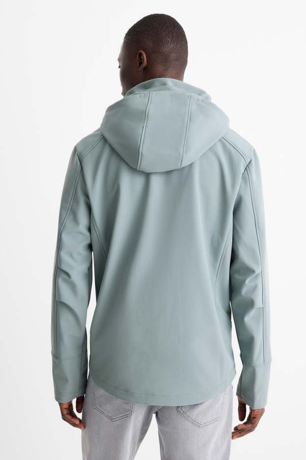 Bărbați - Geacă softshell cu glugă - rezistentă la apă - albastru deschis