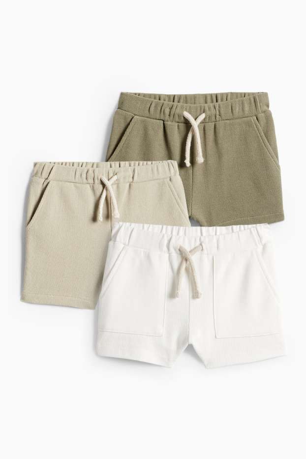 Baby: jongens - Set van 3 - babyshort - met structuur - wit / groen