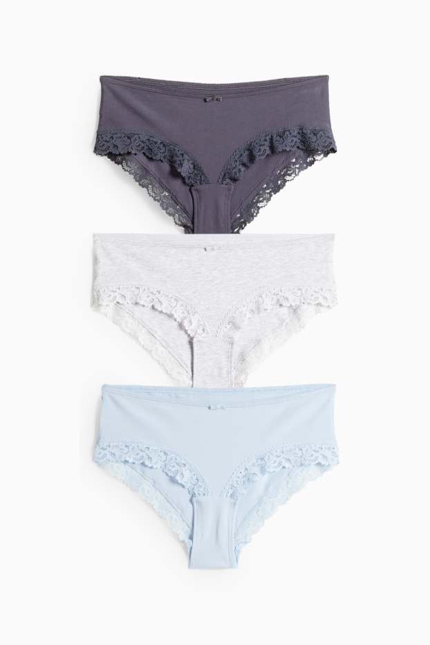 Damen - Multipack 3er - Slip - blau / grau
