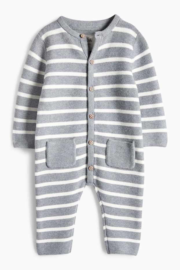 Baby Buben - Baby-Strick-Jumpsuit - gestreift - dunkelgrau / weiß