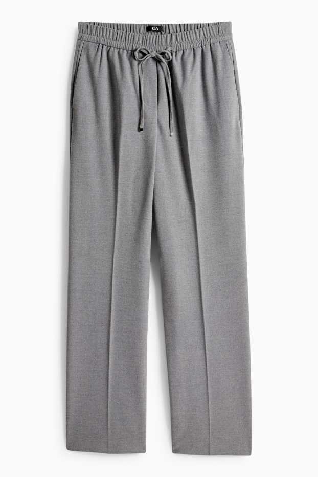 Damen - Stoffhose - Mid Waist - Wide Leg - grau