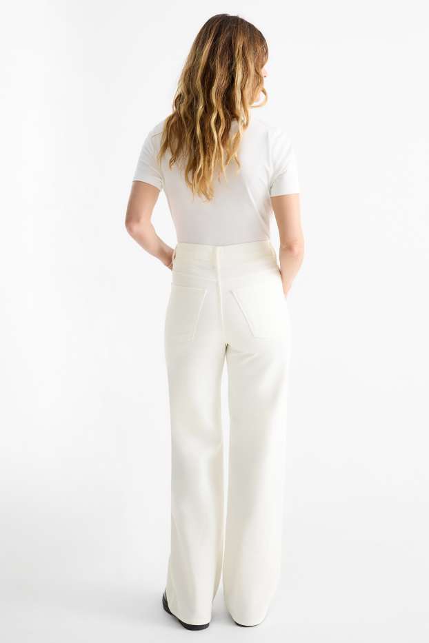 Femmes - Pantalon en toile - high waist - wide leg - blanc