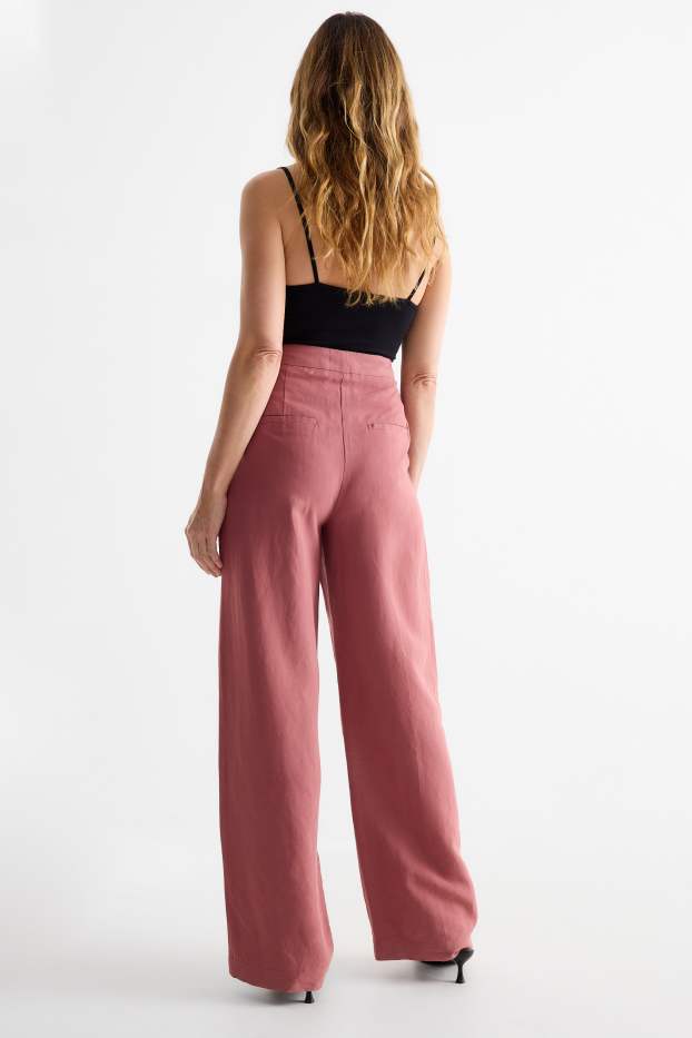 Women - Business trousers with linen content - high waist - regular fit - dark rose