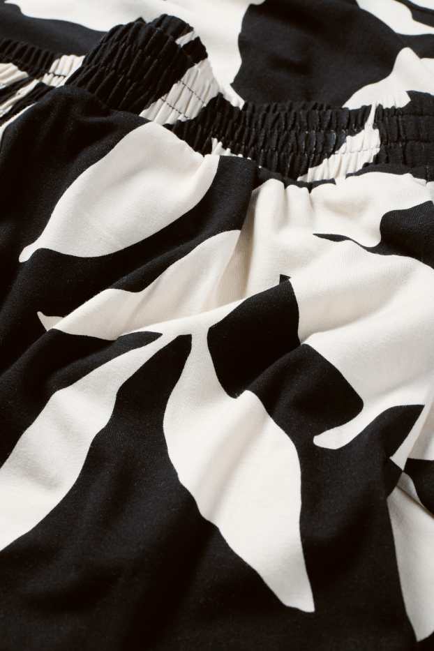 Damen - Stoffhose - Mid Waist - Straight Fit - geblümt - schwarz / beige