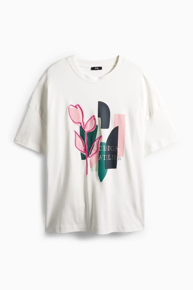 Damen - T-Shirt - Regular Fit - Glanz-Effekt - weiß