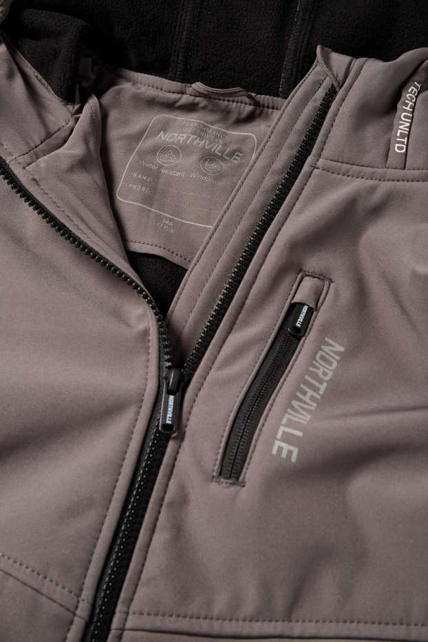 Kinder Jungen - Softshelljacke mit Kapuze - wasserdicht - dunkelgrau